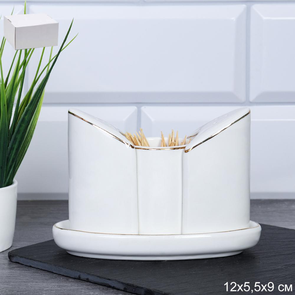 Набор для специй 4 предмета белый Золото костяной / FY203004 /уп 48/