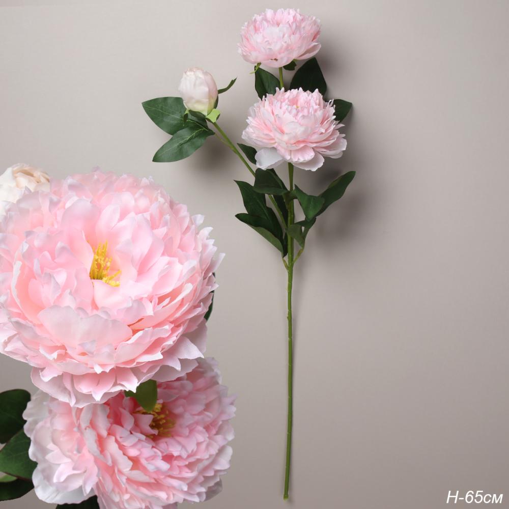 Цветок искусственный Пион розовый 65 см три бутона / RF-1564 /уп 24/240/