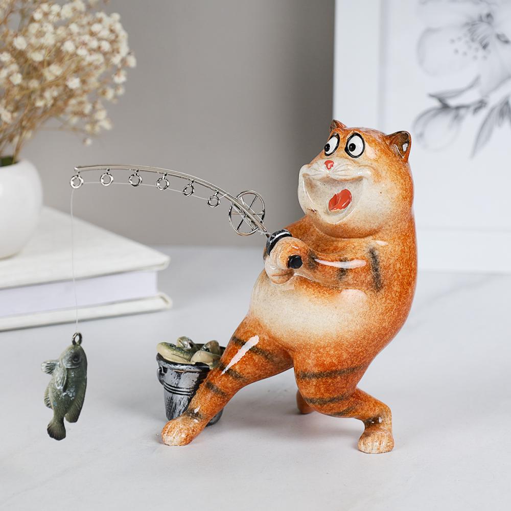 Фигурка Кот рыбак 14 см / YX71092 /уп 24/