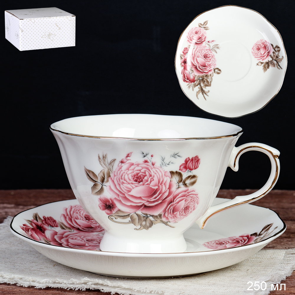 Чайная пара 2 предмета 250 мл на ножке / RS/12-FY22001/ В подарочной коробке