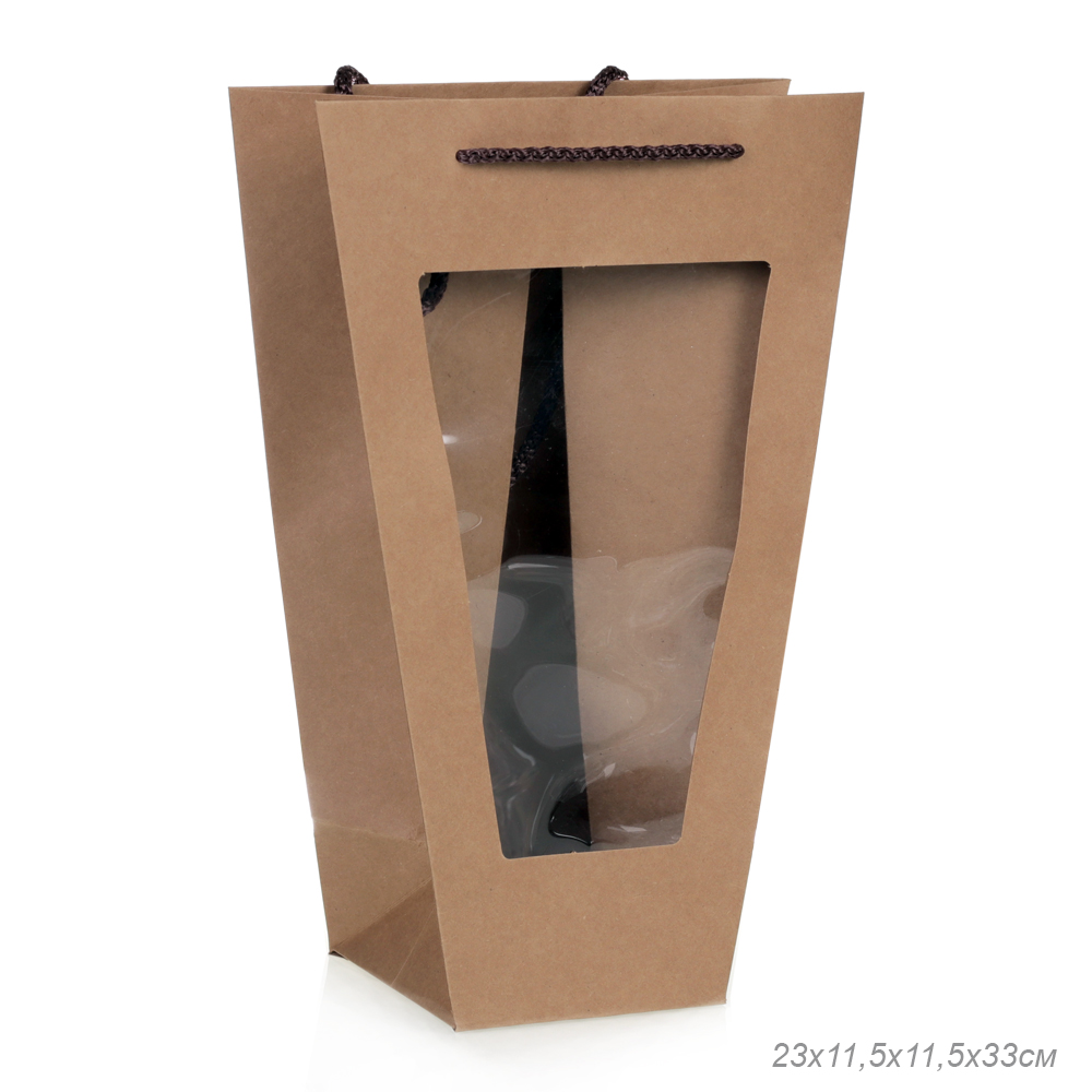 Пакет подарочный с окном 33х23х11,5х11,5 / 904-51 /уп 10/300/крафт