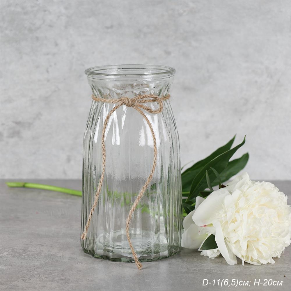 Ваза для цветов 20 см прозрачная веревка / WRD-102 /уп 30/ без и/уп