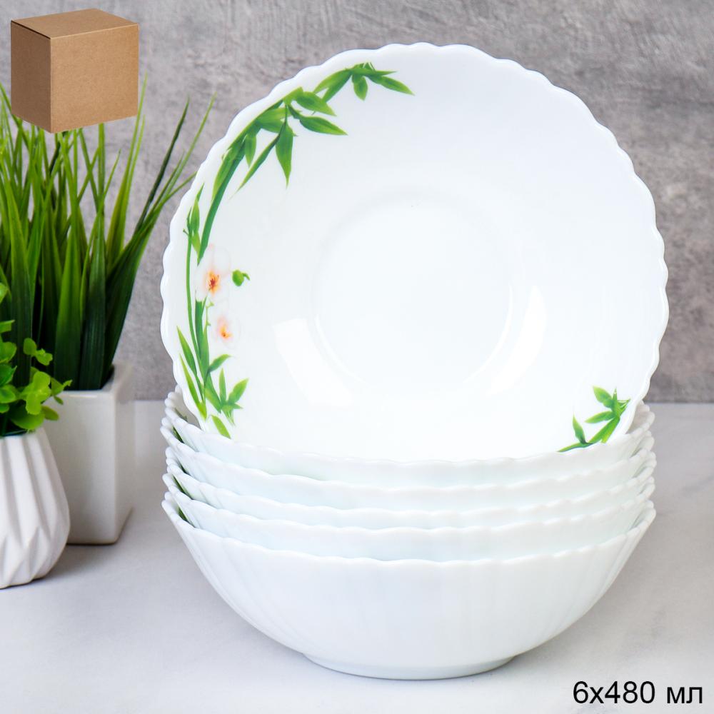 Набор суповых тарелок 6 штук 480 мл 155 мм / TW-60XN (6773) Бамбук с орхидеей / 699284