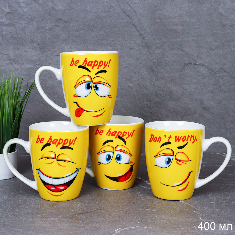 Кружка 400 мл Смайлик / 4809-13 /уп 72/ желтый/ микс 4