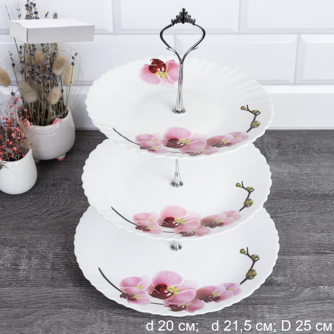 Ваза Фуршетница 3-х ярусная / WG-3/LXP70/85/100 (18141) /уп 12/ Орхидея 730122