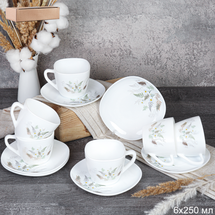 Чайная пара 2 предмета 250 мл квадратная / GRAY-FXB220/FBD220-6A (7445) /уп 48/