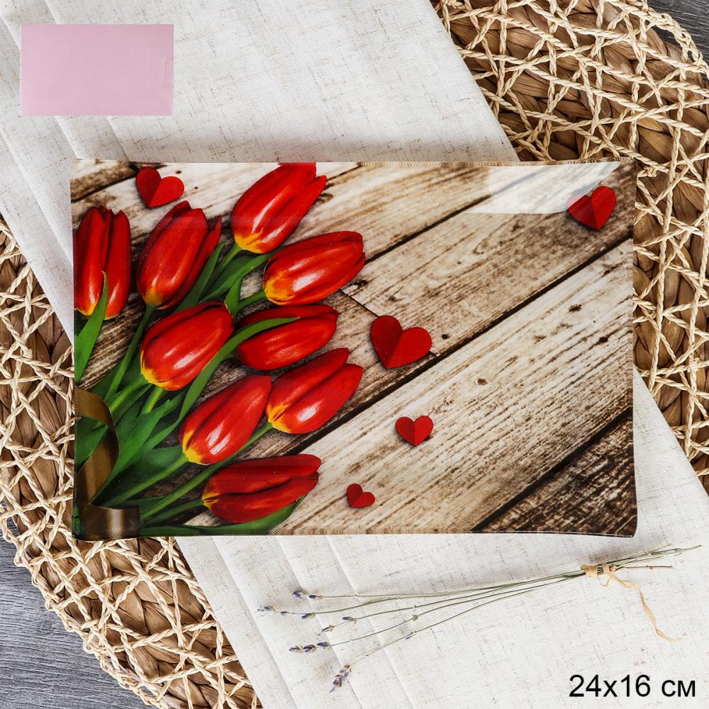 Блюдо прямоугольное 24x16 см / S322416 DD436 GREY Тюльпаны / уп 6/48/ цветная коробка