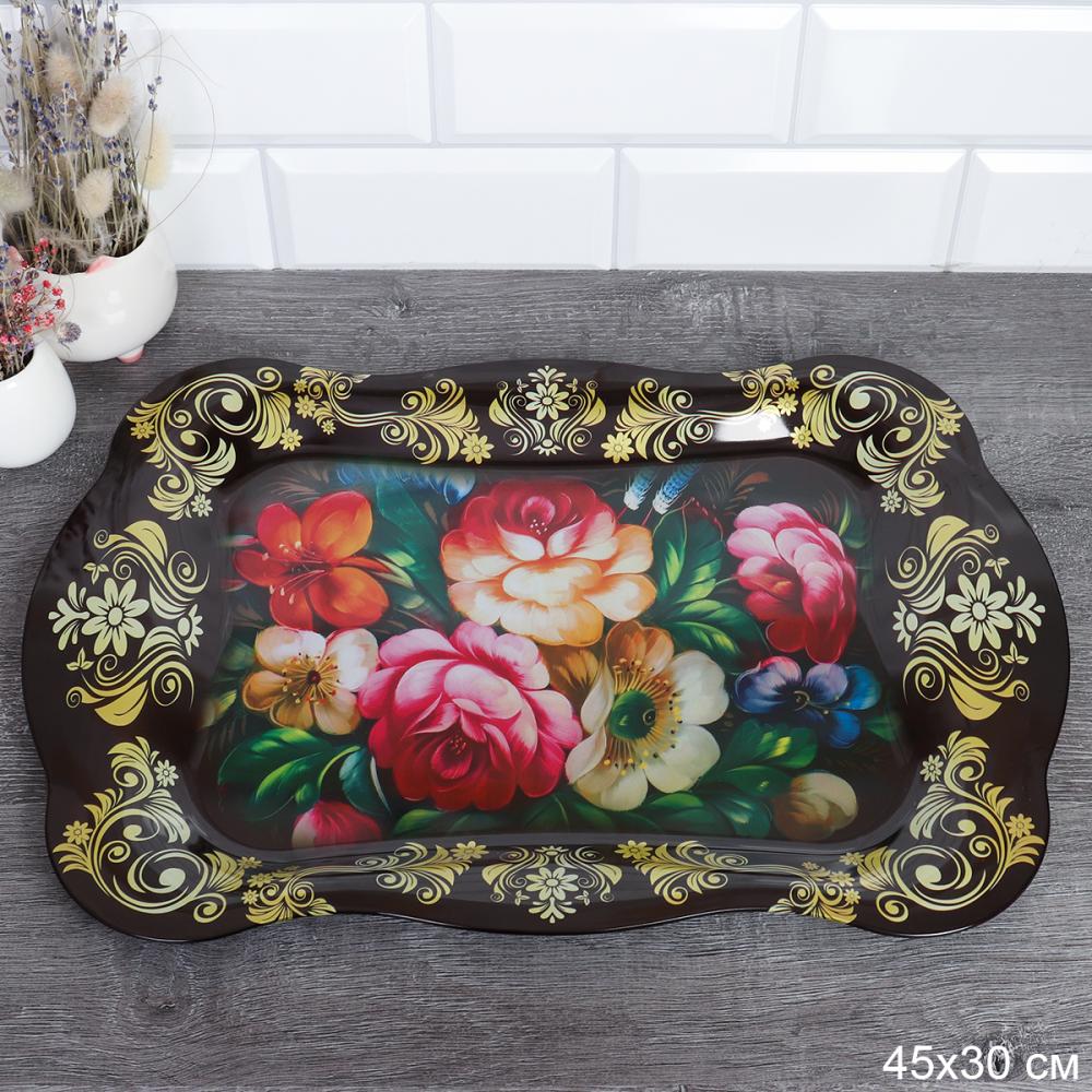 Поднос прямоугольный 44х30 металл Эмаль Букет/ 720-846 /уп 84/0,32