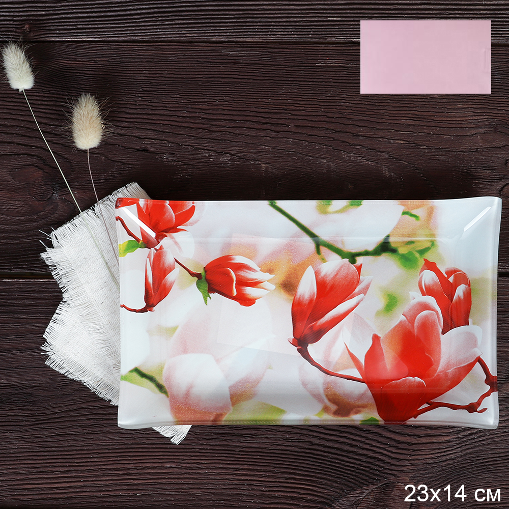 Блюдо прямоугольное 23x14 см / S322314 Q005 GREY Магнолия / уп 6/72/ цветная коробка