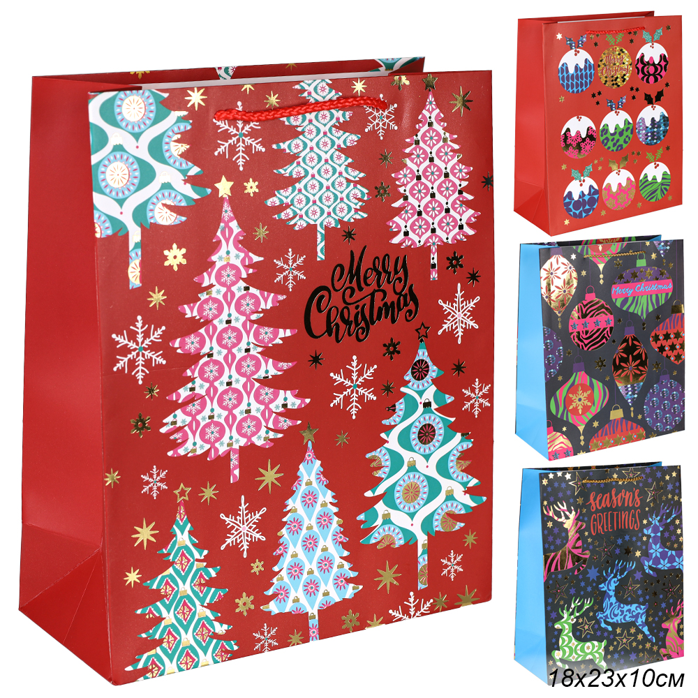 Пакет подарочный 18x23x10см / 5380M /уп 12/720/Новый год