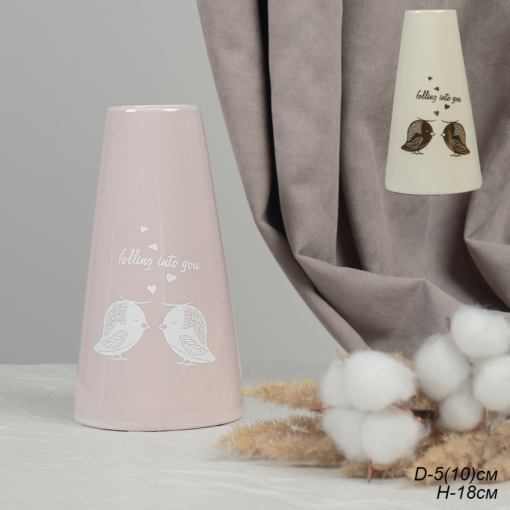 Ваза 18 см  Птички розовая TRG-549 (уп 14) без индивидуальной упаковки