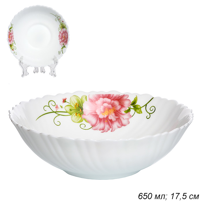 Салатник 650 мл 175 мм тарелка глубокая / TW-70 (6930) /уп 48/ Пион с листьями