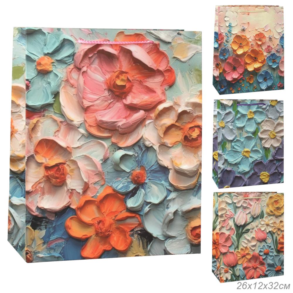 Пакет подарочный 26x32x12см Цветы / 5405L /уп 12/384/210 г
