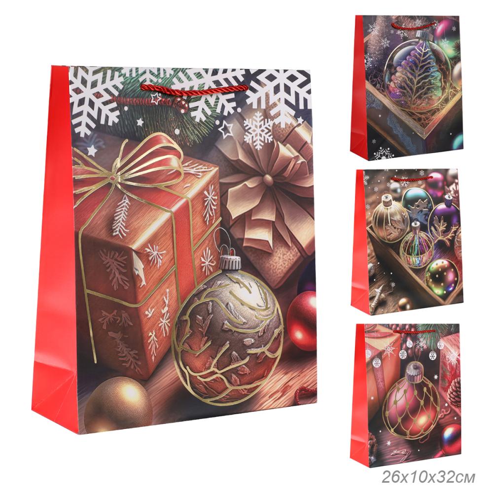 Пакет подарочный 26х32х10 / 10107-M /уп 12/480/Новый год