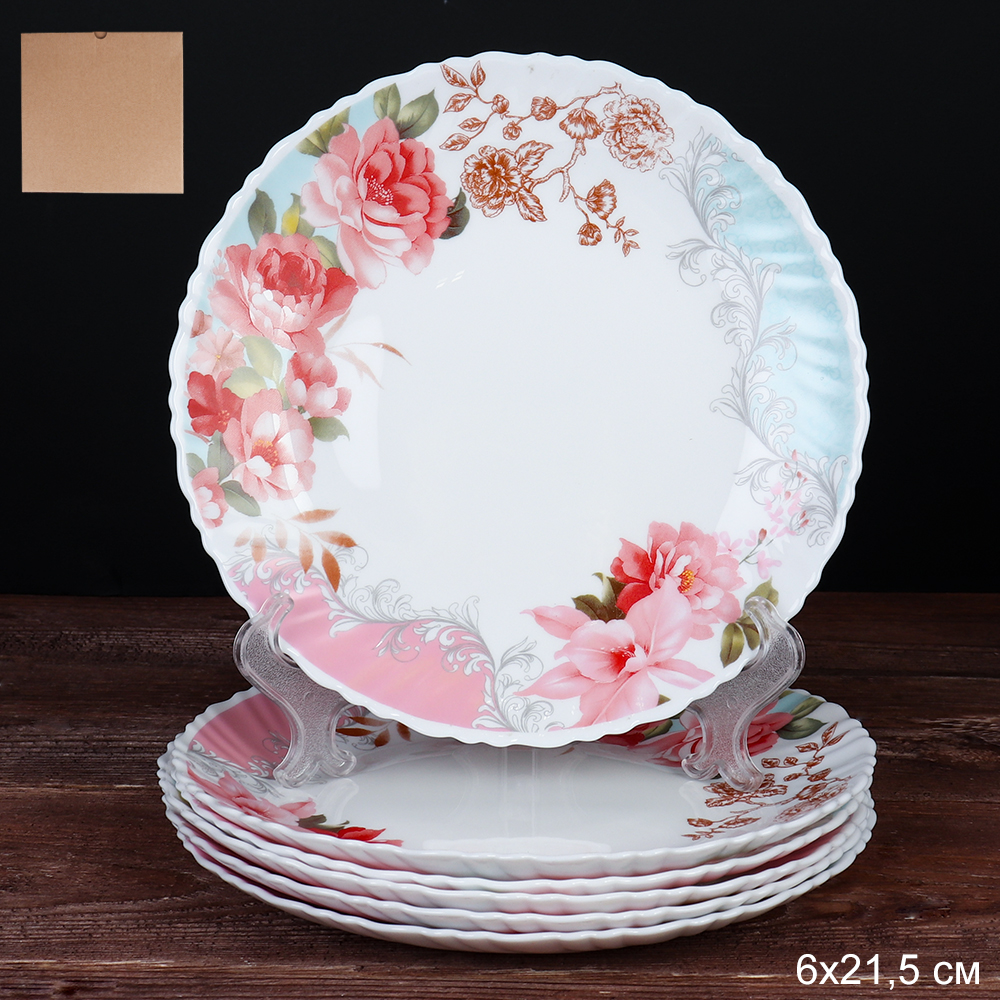 Набор тарелок 6 штук 215 мм / LHP-85 (6801) Розы на голубом/ уп 8/ 702374