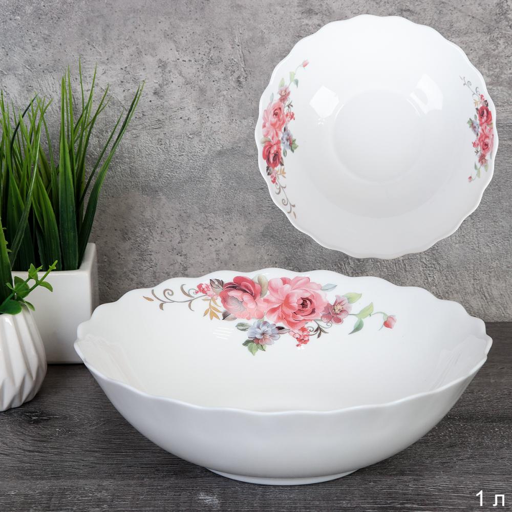 Салатник 1000 мл 200 мм / HW80 (2024) /уп 6/36/ Розовая композиция