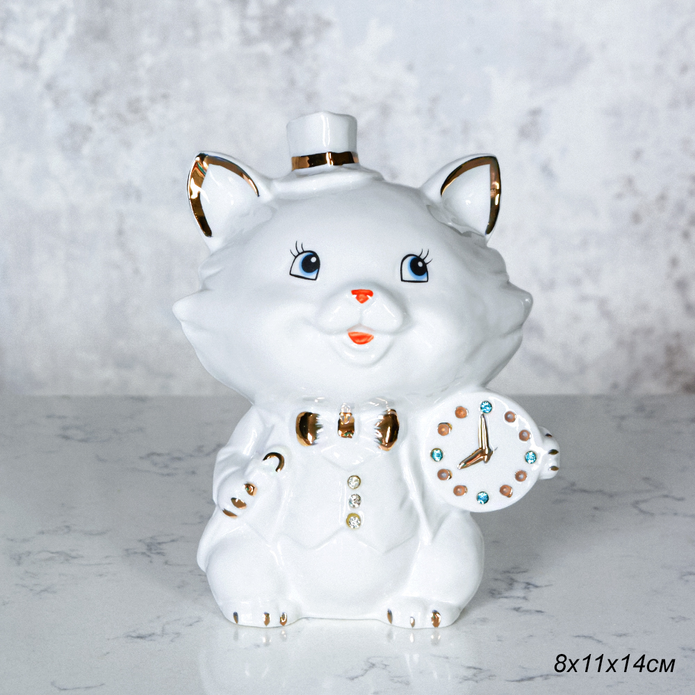 Статуэтка копилка Кот с часами 14 см / С0420 /уп 24/