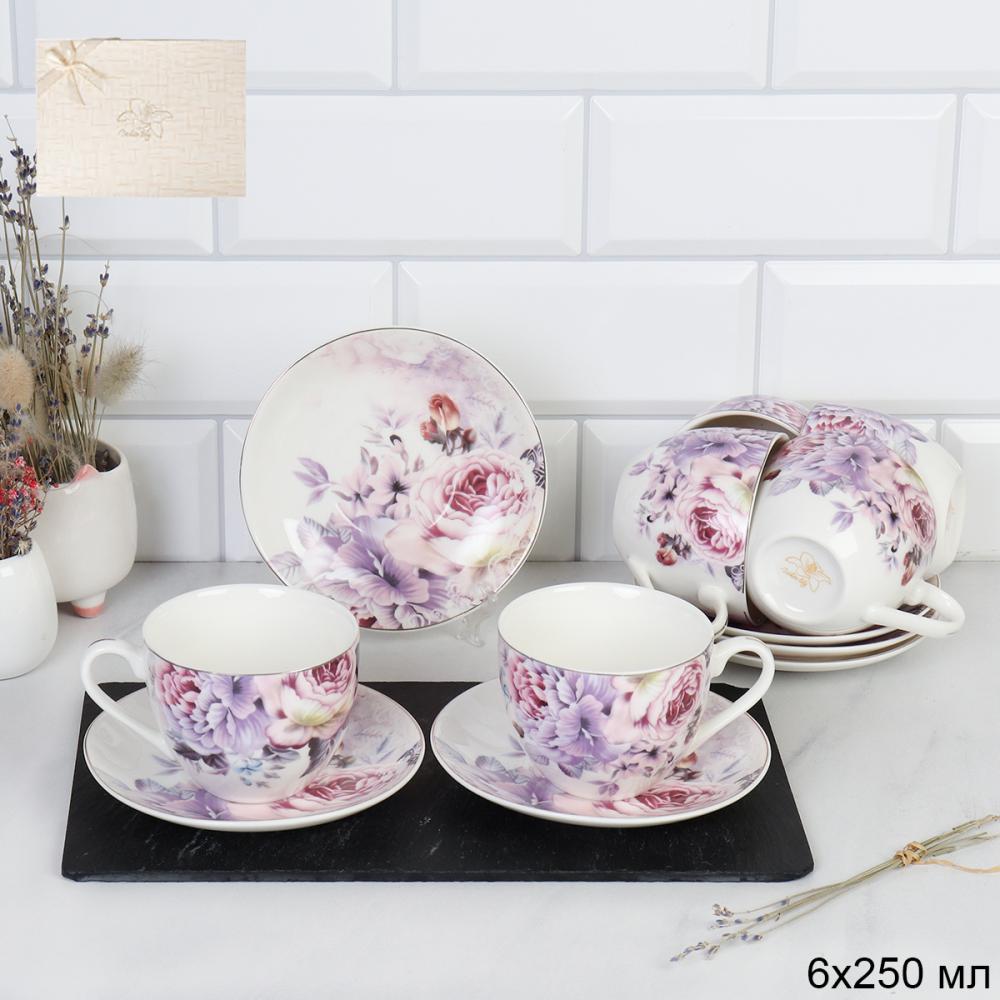 Чайный набор 12 предметов 250 мл АКЦИЯ / TC69-2416-12G 230 /уп 8/ костяной фарфор