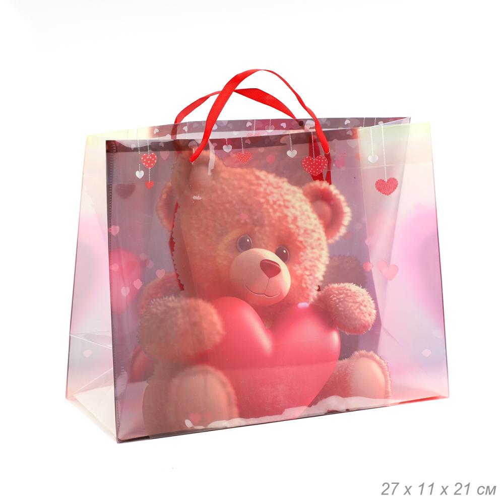 Пакет подарочный 27х21х11 см Мишка / PP-2 /уп 10/1000/прозрачный