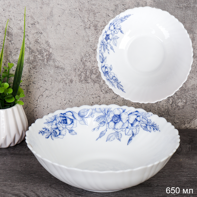 Тарелка глубокая суповая 650 мл 175 мм / TW-70 (7367) /уп 48/ Цветы кобальт 740173