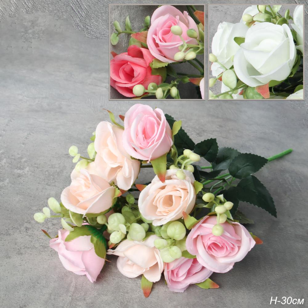 Цветок искусственный Букет роз 30 см / SGT-153 /уп 2/300/ (Бело-розовый )
