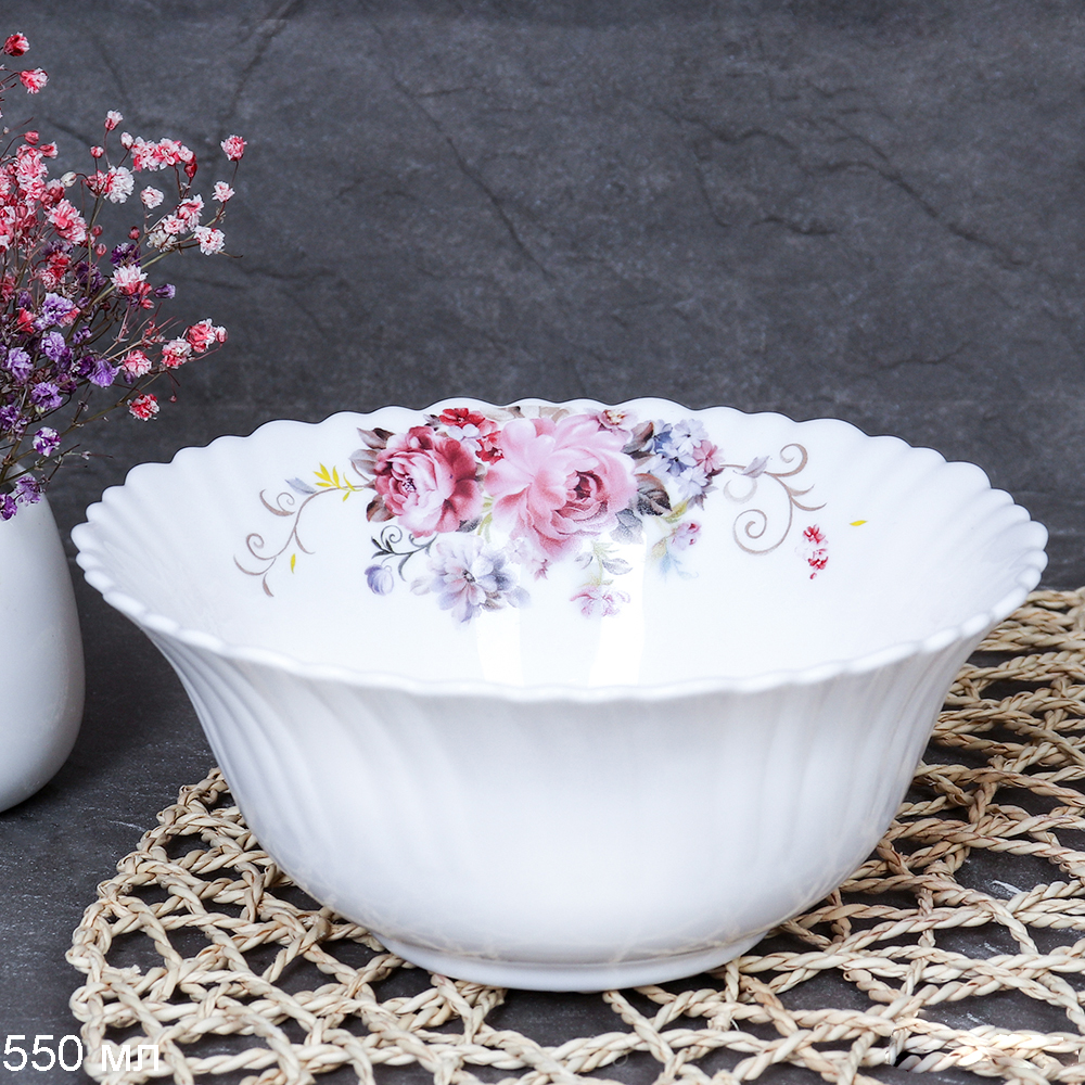 Салатник 550 мл 155 мм тарелка глубокая / LHKW60 (19010-1) /уп 6/48/ серия Розовая композиция