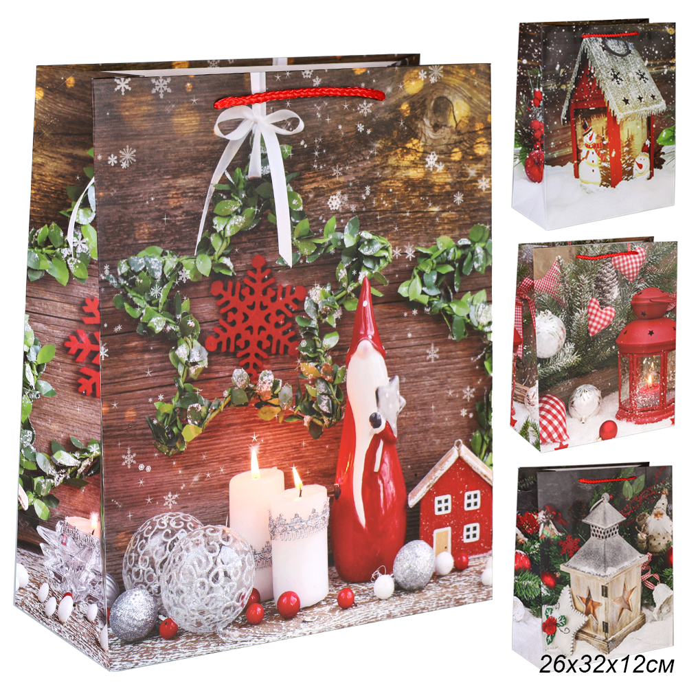 Пакет подарочный 26х32х12см / 5383L /уп 12/384/Новый год