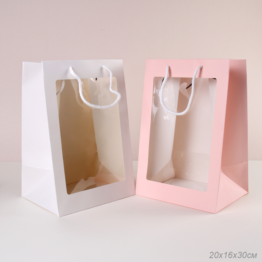 Пакет подарочный с окном 30х20х16 / 904-32 /уп 10/200/