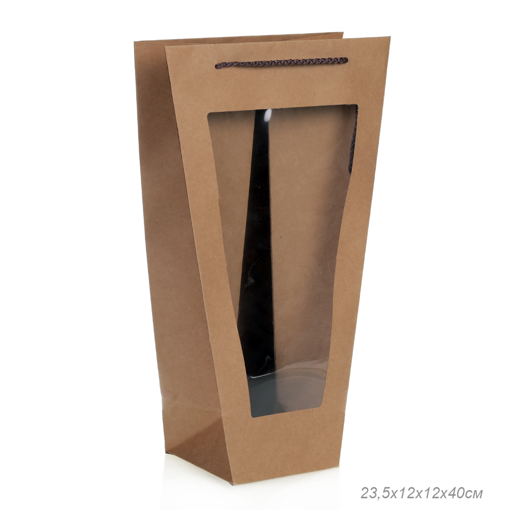 Пакет подарочный с окном 40х23,5х12х12 / 904-52 /уп 10/200/крафт