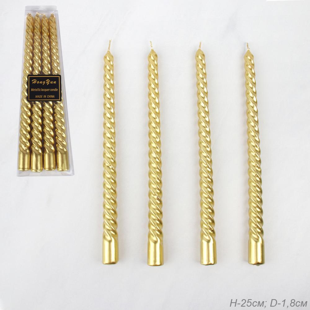 Свеча 4 штуки 25х1,8 см набор / WR-310 /уп 144/ золото / 2 СОРТ ЦАРАПИНЫ