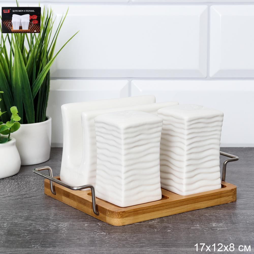 Набор для специй 3 предмета / NS31 /уп 24/ на деревянной подставке