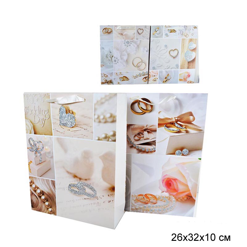 Пакет подарочный 26х32х10 Свадьба/ 160-2 /уп 12/480/