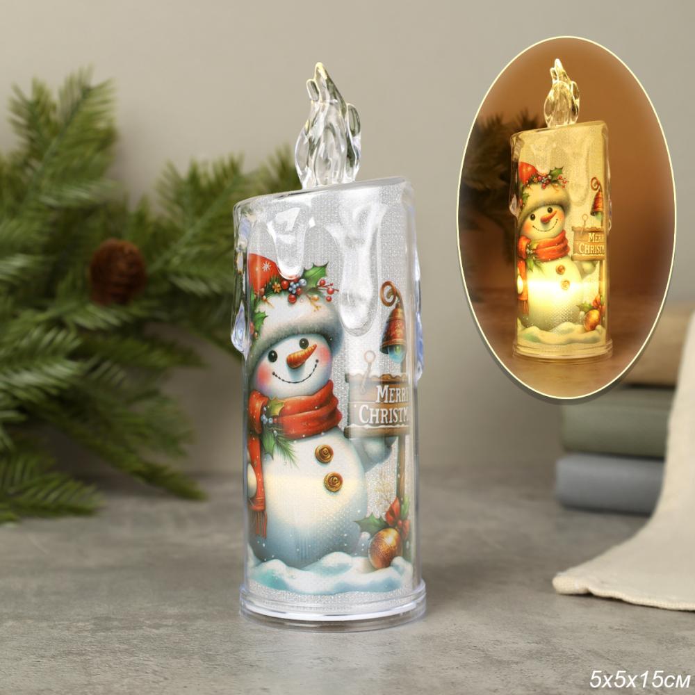 Свеча светодиодная 15х5 см Снеговик / NC-15 /уп 12/192/ новогодняя