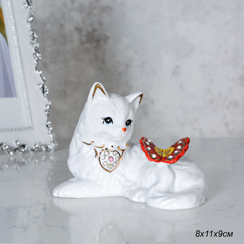 Статуэтка Кошка с бабочкой 12 см / B1988 /уп 48/