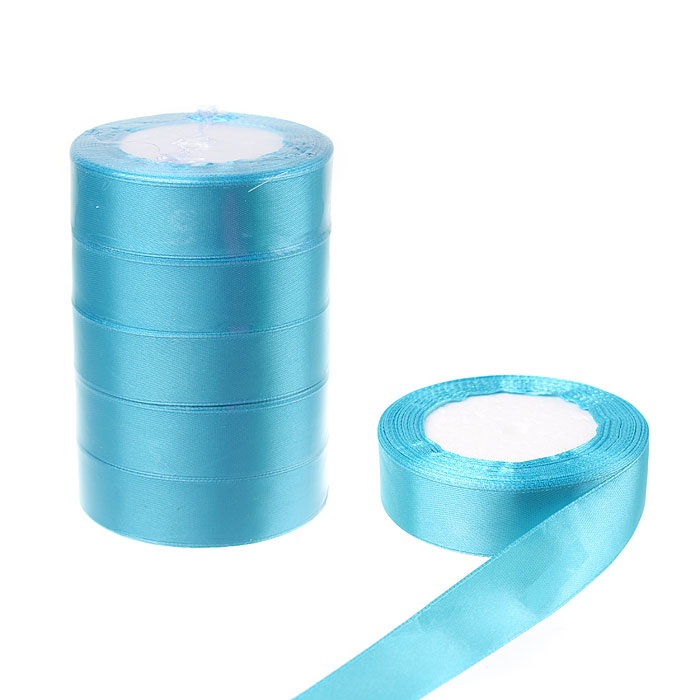 Лента атласная декоративная 25ярд х 2.5см 5 штук набор / 020 /уп 60/голубая