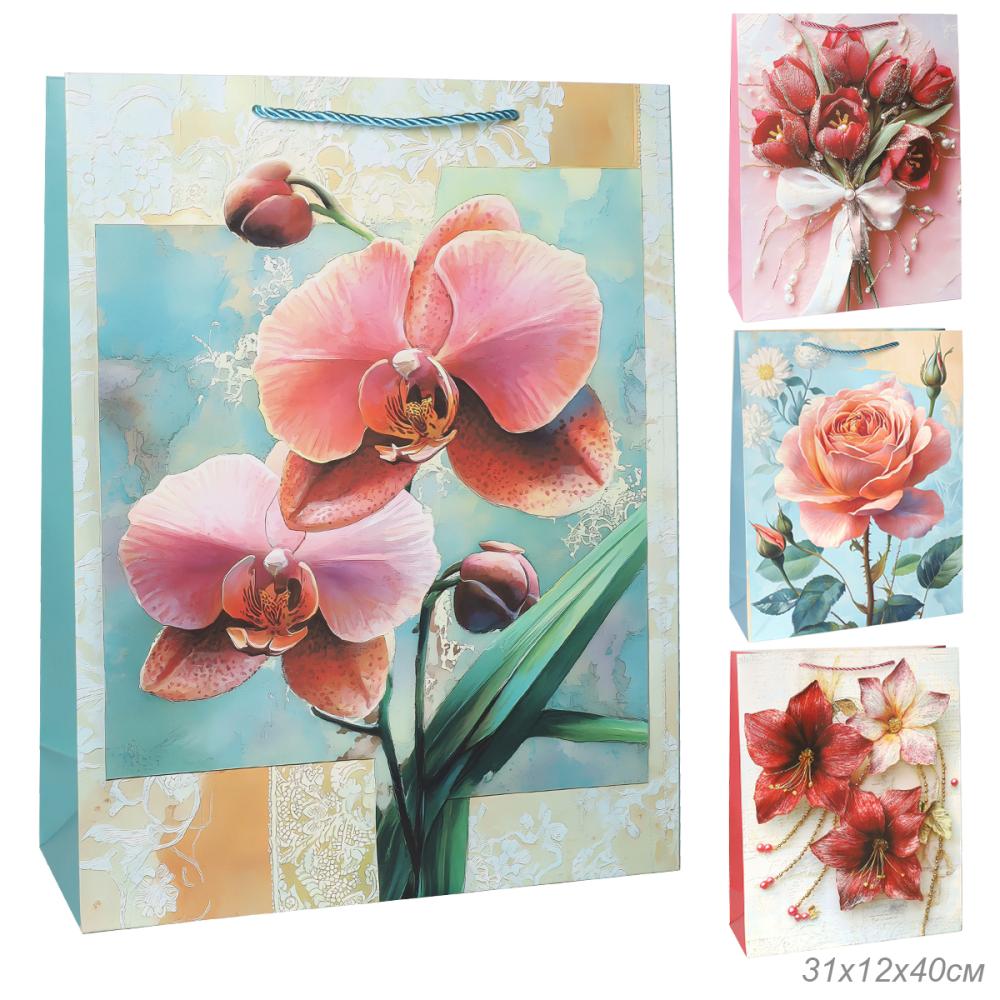 Пакет подарочный 31x40x12 Цветы / 24087L /уп 12/360/