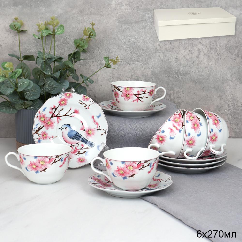 Чайный набор 12 предметов 270 мл тонкостенный / LY-2496 /уп 8/ Сакура