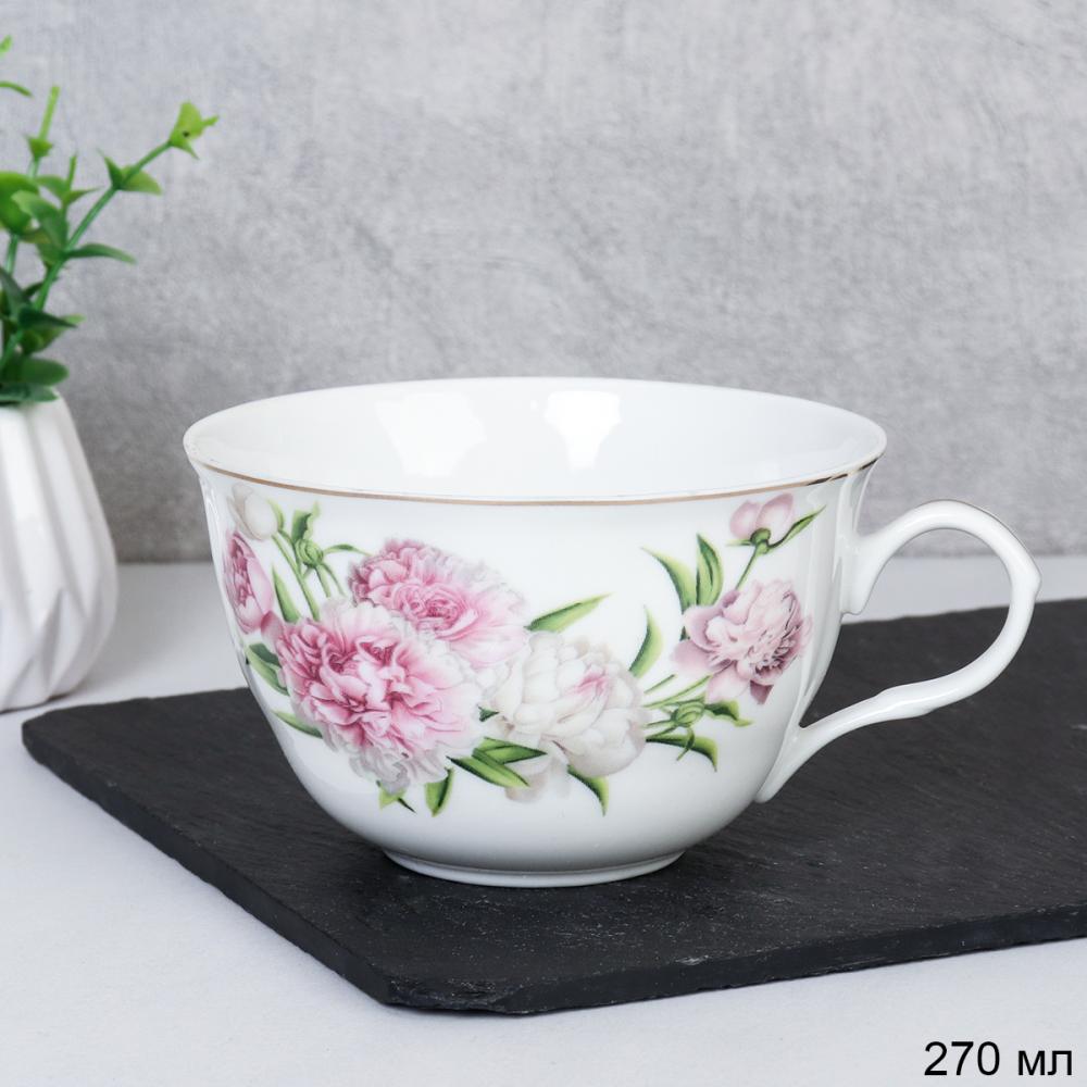 Чашка чайная 270 мл тонкостенный / LY-1870 /уп 10/72/ Пионы