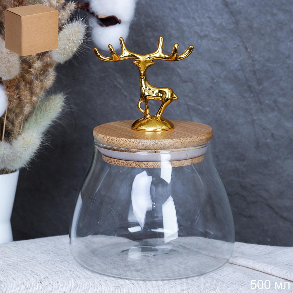 Банка для сыпучих бамбуковая крышка с фигуркой 500 мл 11,5х10,5 см  / LCSC2442 /уп 100/ новогодняя