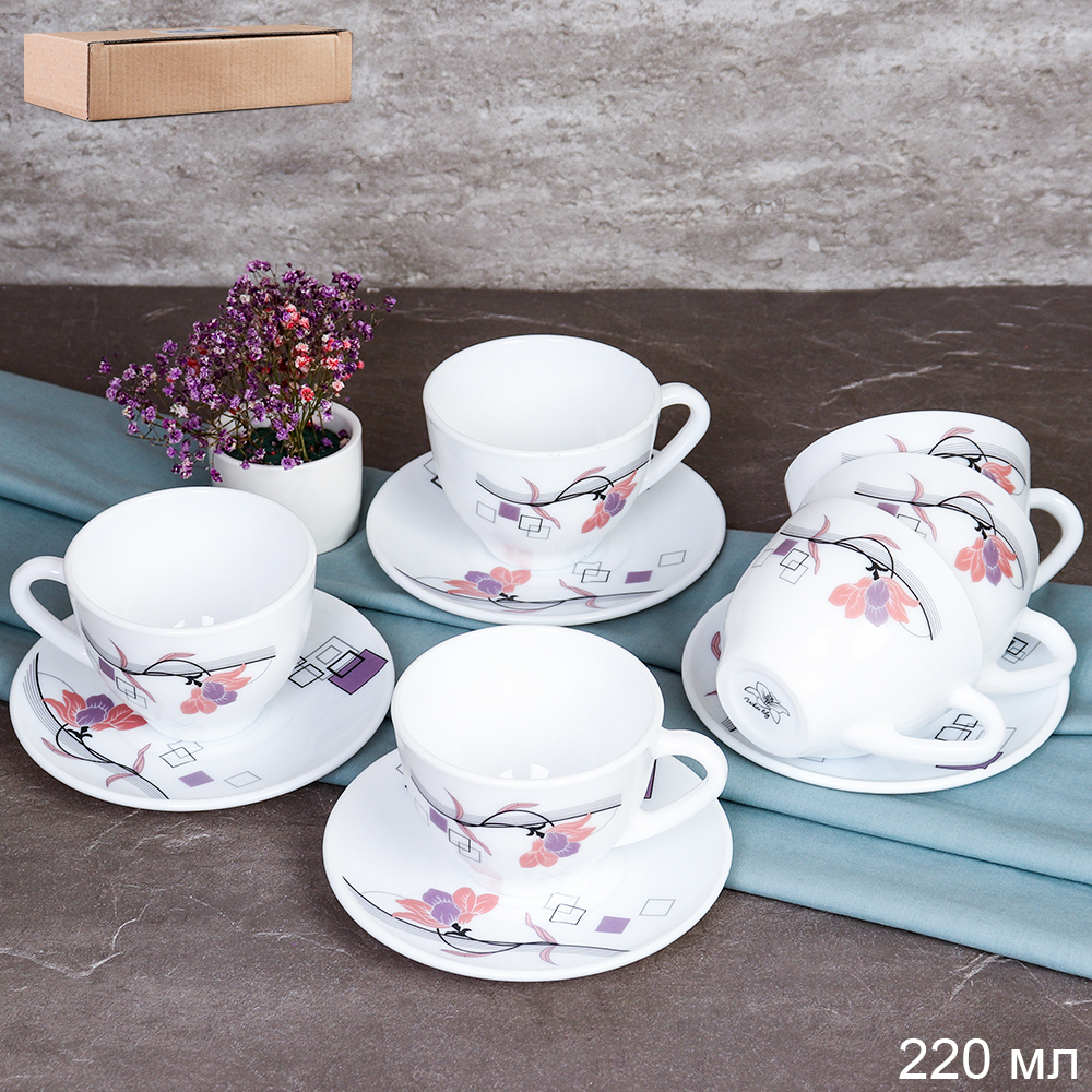 Чайный набор 12 предметов 220 мл / GRAY-GB220/12 (6834) /уп 8/ Абстракция геометрия