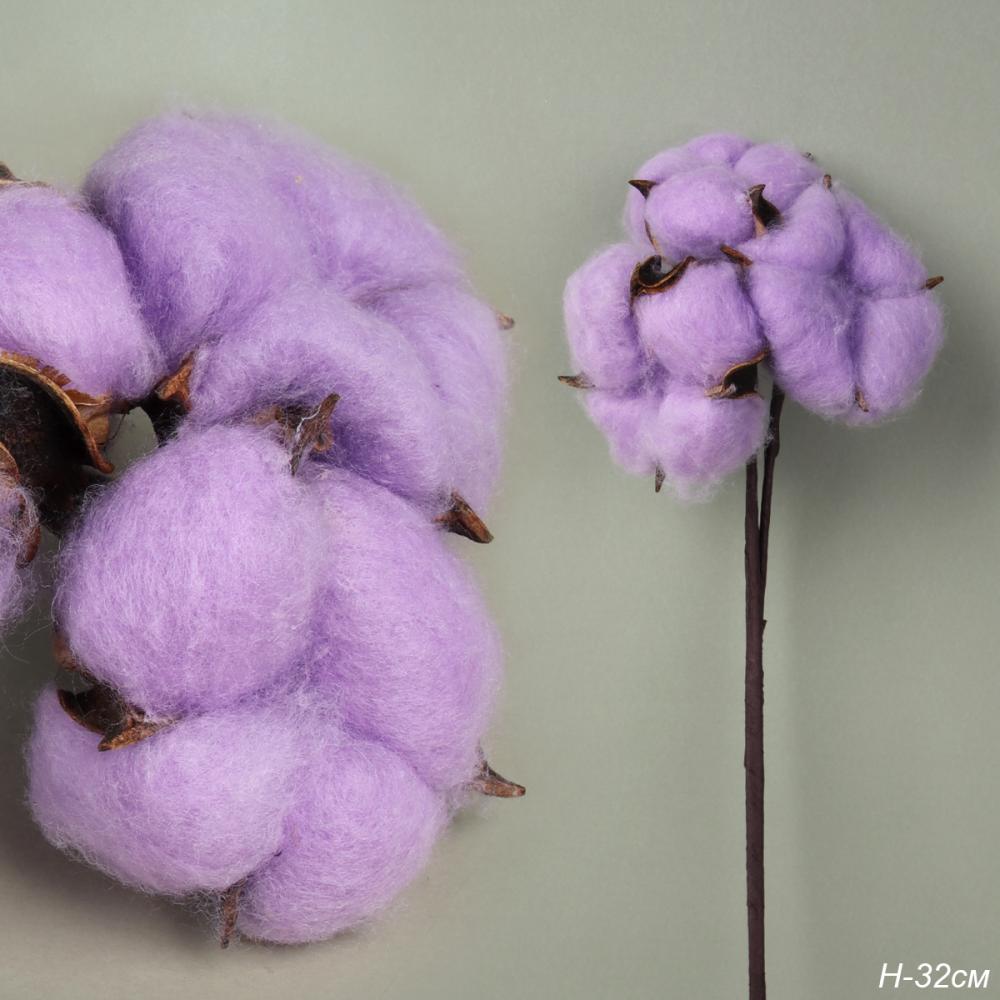 Ветка декоративная хлопок 30 см лавандовый / FD-822 /уп 12/600/