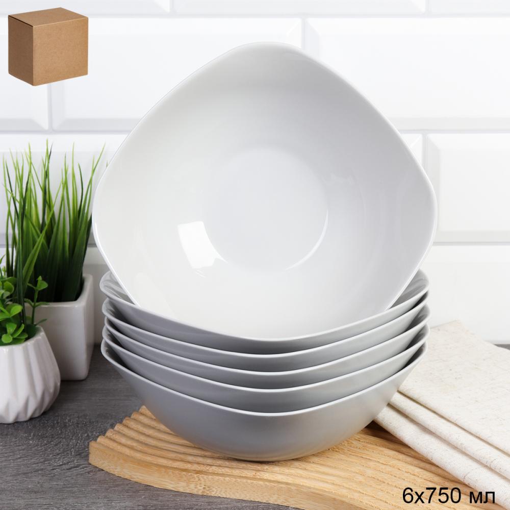 Набор суповых квадратных тарелок 6 штук 750 мл Серый цвет GR-SQ-FLFW75 /уп 8/