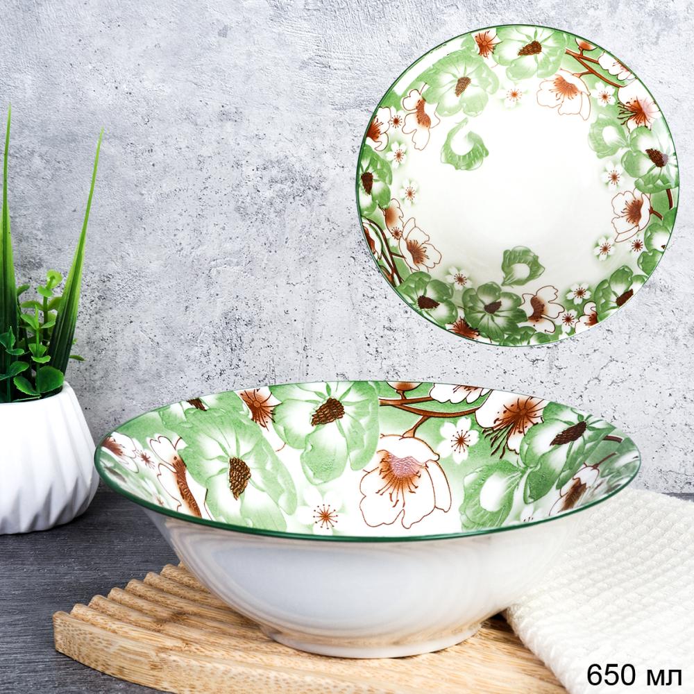 Тарелка глубокая суповая 650 мл / SB7-1 (уп 72) Зеленые цветы по канту