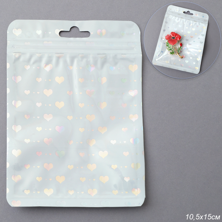 Пакет подарочный 10,5х15 см сердце белый / ZIP-02-2 / штучно