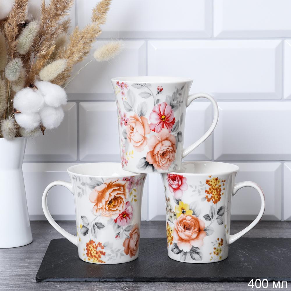 Кружка 400 мл Цветы / L006 /уп 72/