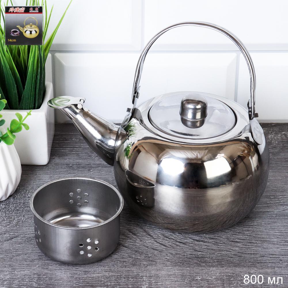 Чайник заварочный 0,8л с ситечком металл / SD-583-1 /уп 80/ silver/ 720653