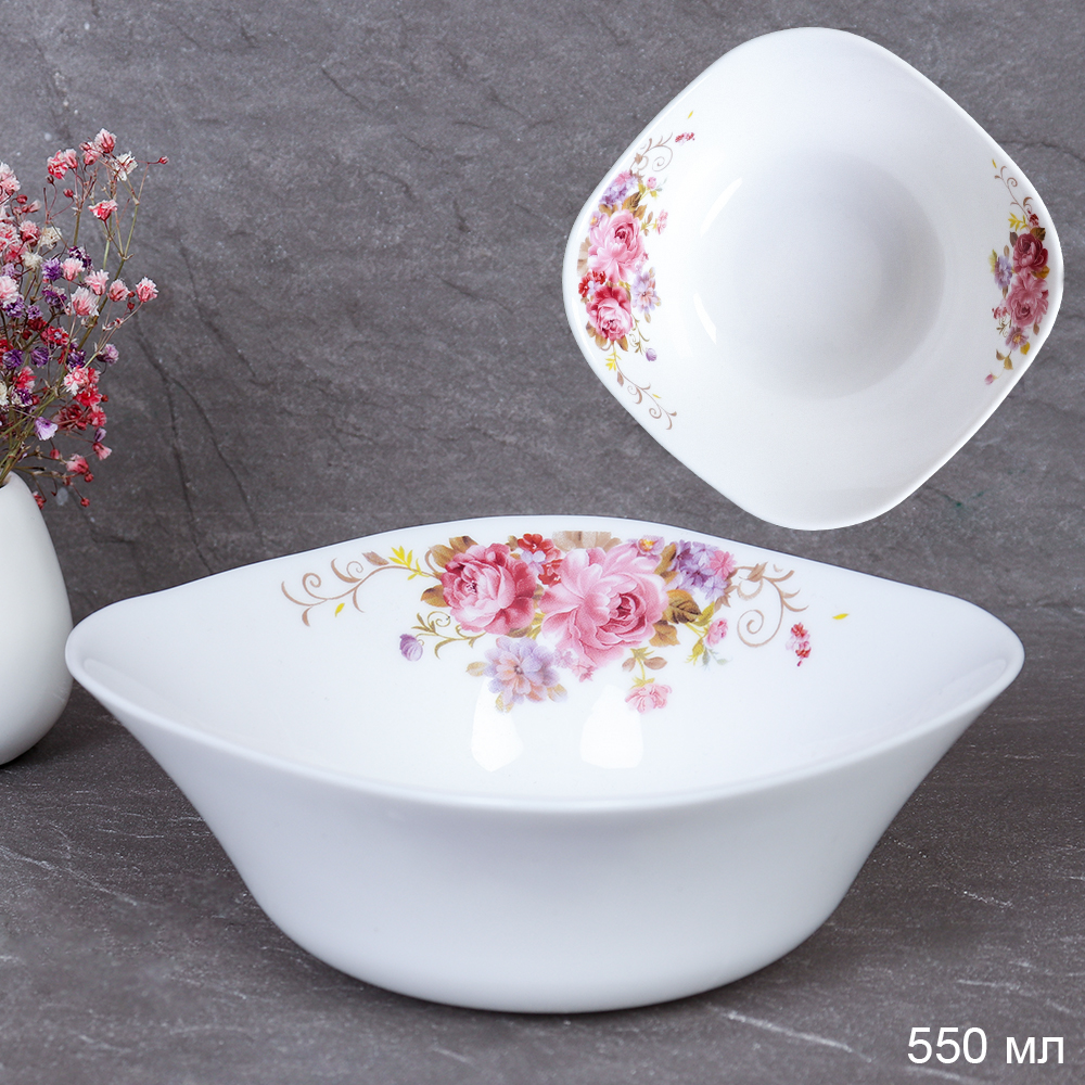 Салатник квадратный 550 мл 152 мм тарелка глубокая / FSW-65XN (7065) /уп 6/60/ серия Розовая композиция