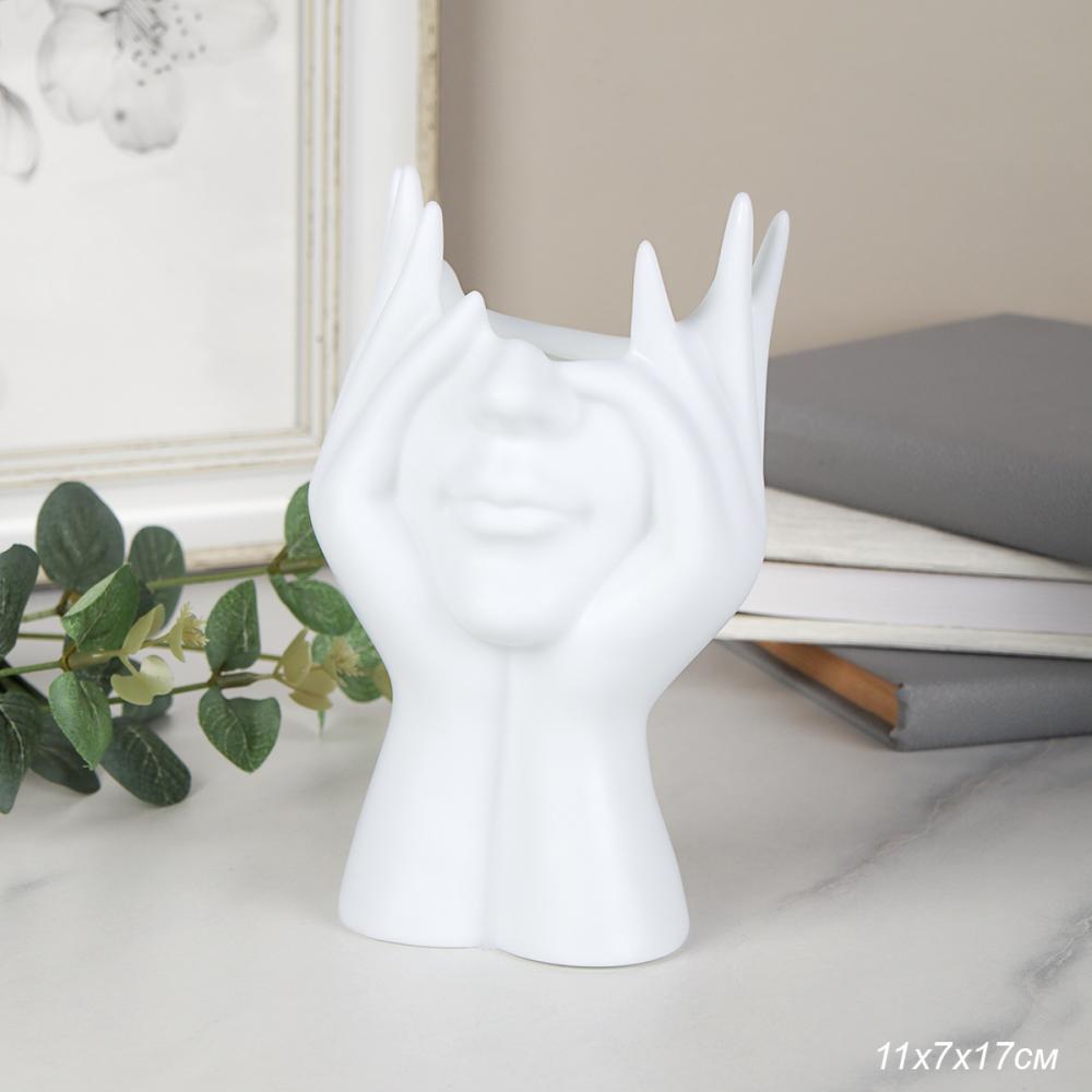 Статуэтка кашпо Лицо 17 см / TJ006 /уп 50/белая
