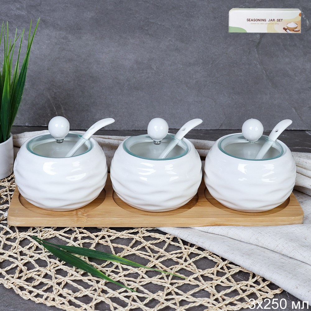Набор для специй 3 предмета 250 мл с ложкой / CF079 /уп 24/ на подставке