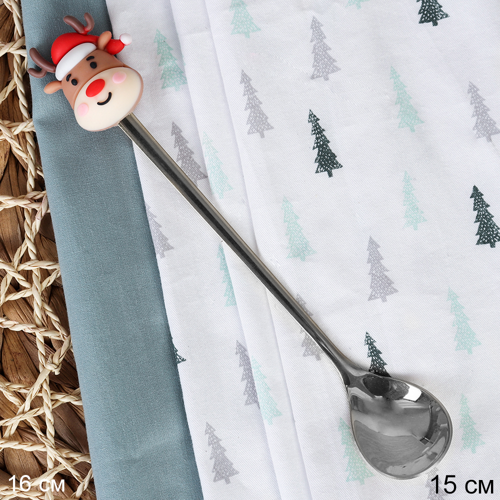 Ложка чайная серебро силикон Олень / B-113 /уп 300/ Новогодняя